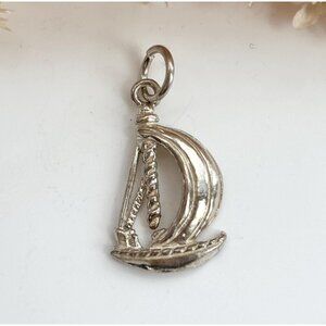 Sailboat Hand Carved Nautical Sterling Silver 925 Vintage Pendant | Charm